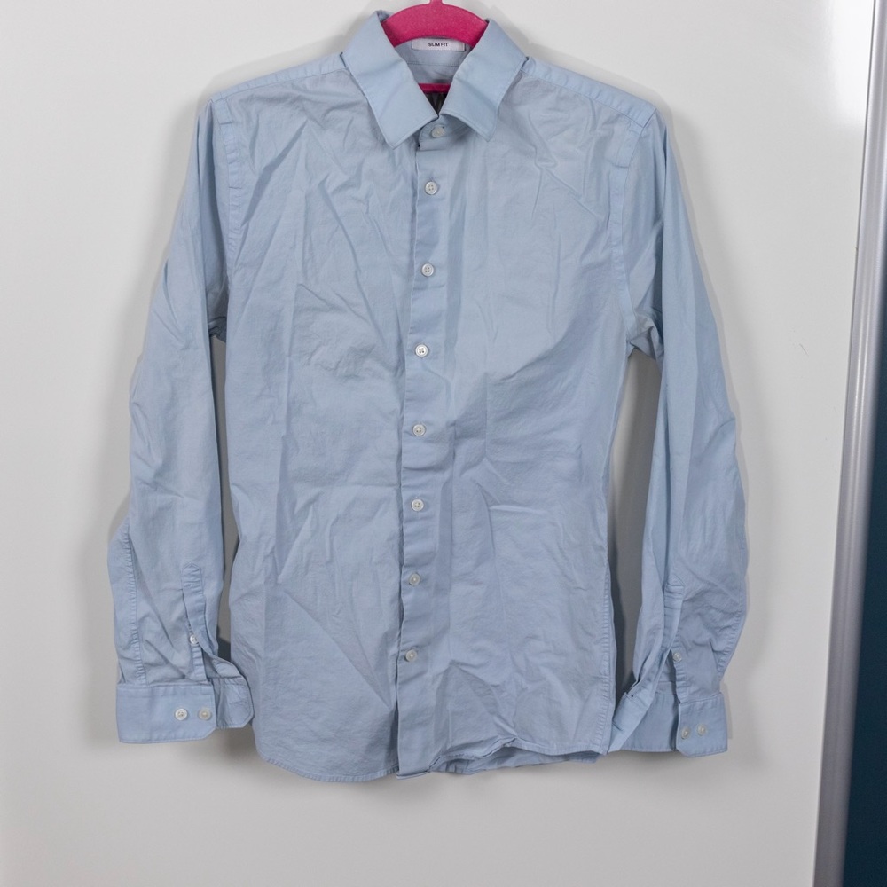 Express Light Blue Slim Fit Button Up